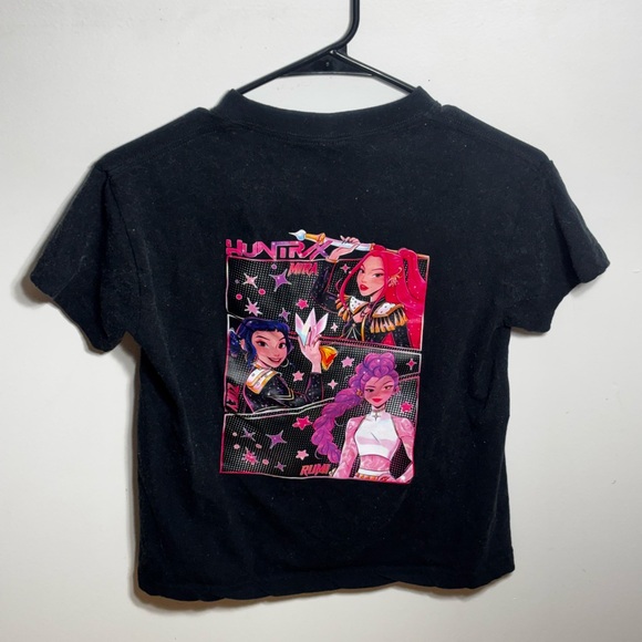 Girls' Black Graphic Tee with Pink & Purple Design - Picture 2 of 2
